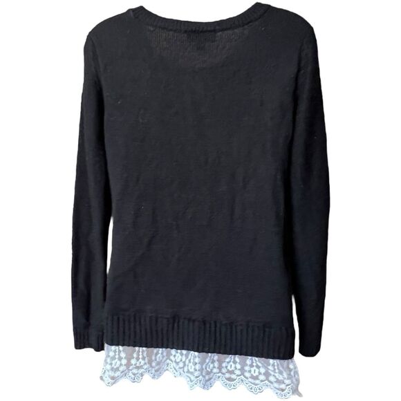 ABStudio Black Cableknit Crewneck Sweater Lace Trim Sz S Whimsigoth Twee - Picture 5 of 12